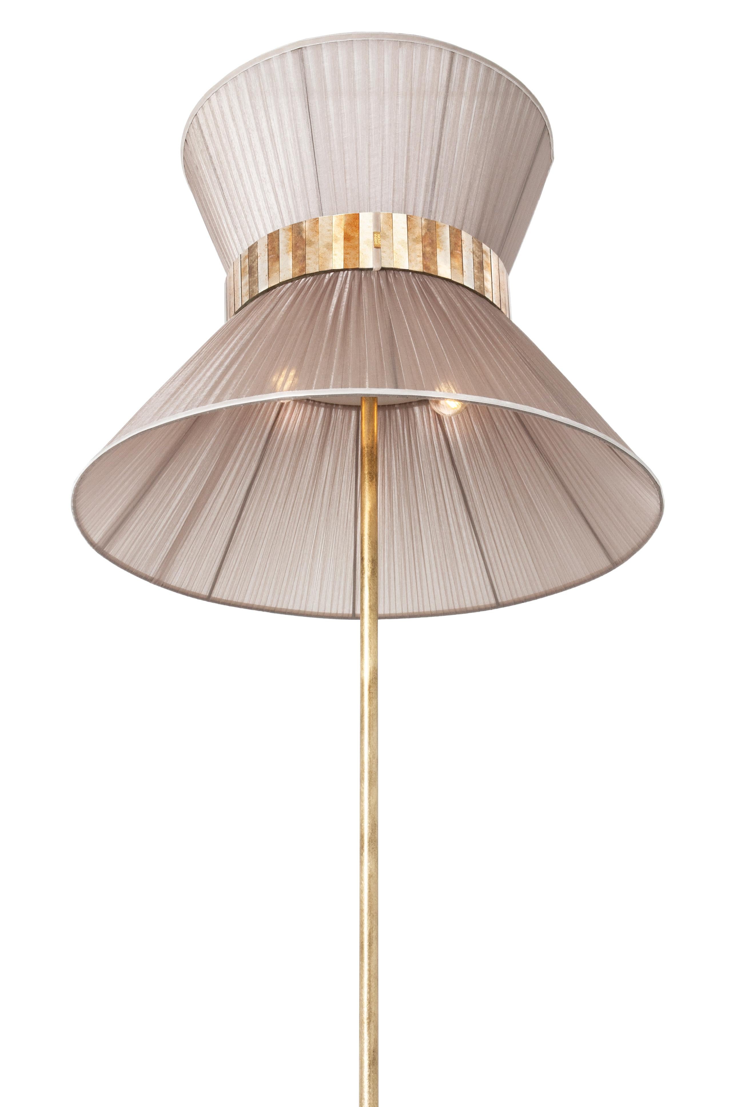 Italian Tiffany Contemporary Floor Lamp 60 Champagne, Antiqued Brass, Silvered Glass   For Sale