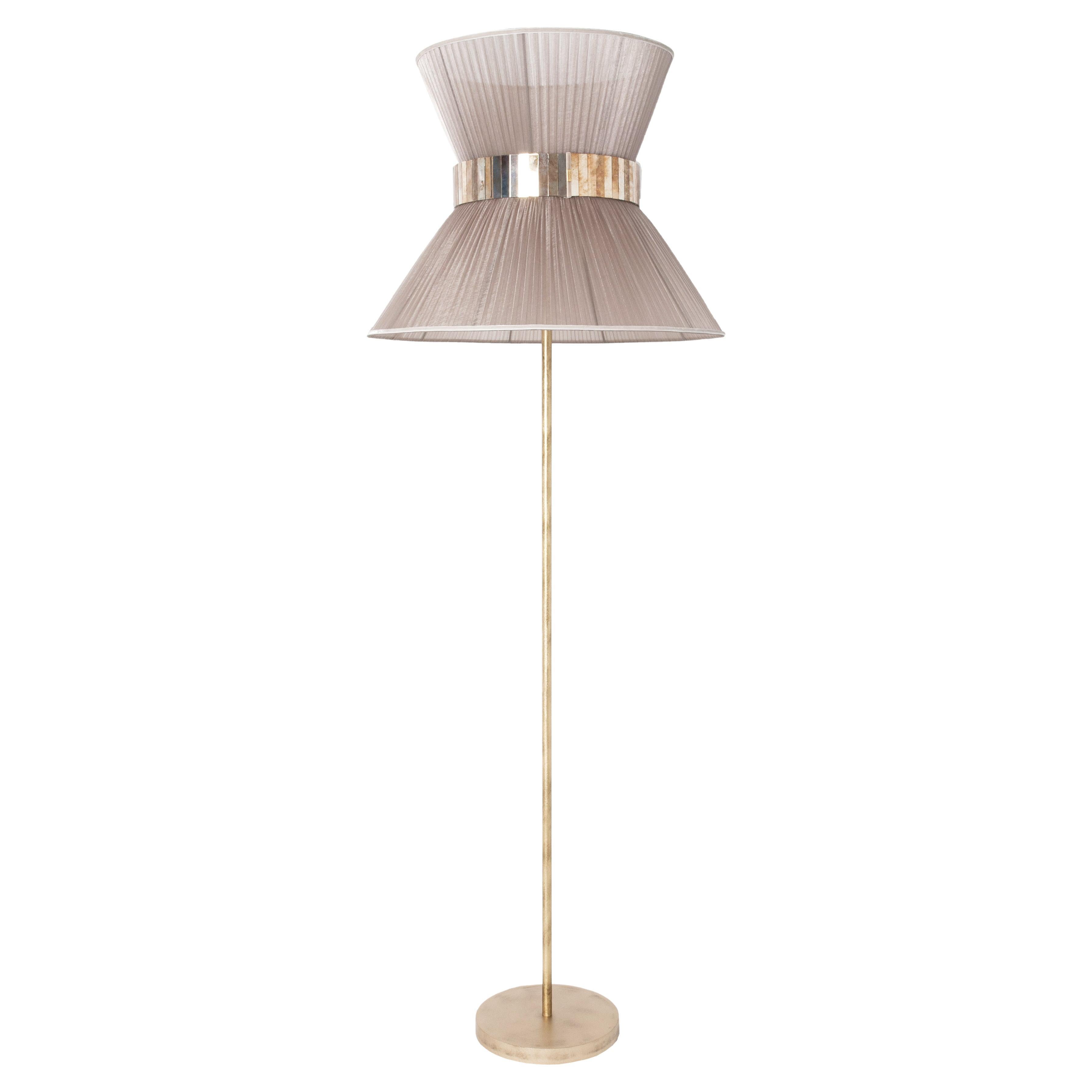 Tiffany Contemporary Floor Lamp 60 Champagne, Antiqued Brass, Silvered Glass  