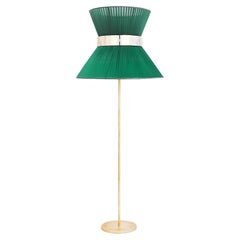 Tiffany Contemporary Floor Lamp 60 Emerald Silk, Antiqued Brass, Silvered Glass