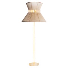Tiffany Contemporary Floor Lamp 60 Gold Silk, Antiqued Brass, Silvered Glass