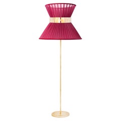 Tiffany Contemporary Floor Lamp 60 Ruby Silk, Antiqued Brass, Silvered Glass