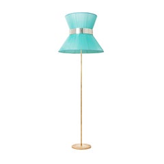 Zeitgenössische Stehlampe von Tiffany, 60er Jahre, Seide, antikes Messing, versilbertes Glas