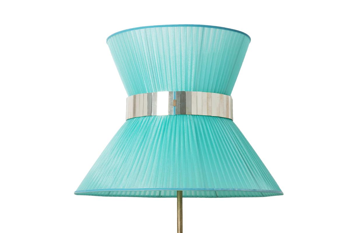 Zeitgenössische Stehlampe von Tiffany, 60er Jahre, Seide, antikes Messing, versilbertes Glas (Moderne) im Angebot