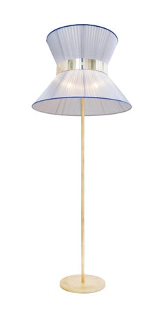 Tiffany Contemporary Floor Lamp 60 Silver Blue Silk lampshade Brass, Glass
