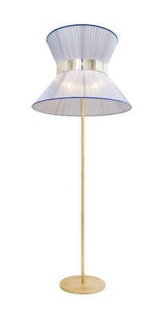 Tiffany Contemporary modernFloor Lamp 60 Silver Blue Silk lampshade Brass, Glass