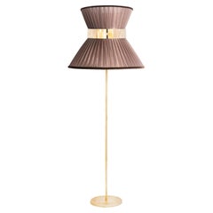 Tiffany Contemporary Floor Lamp 60 Tobacco Silk, Antiqued Brass, Silvered Glass