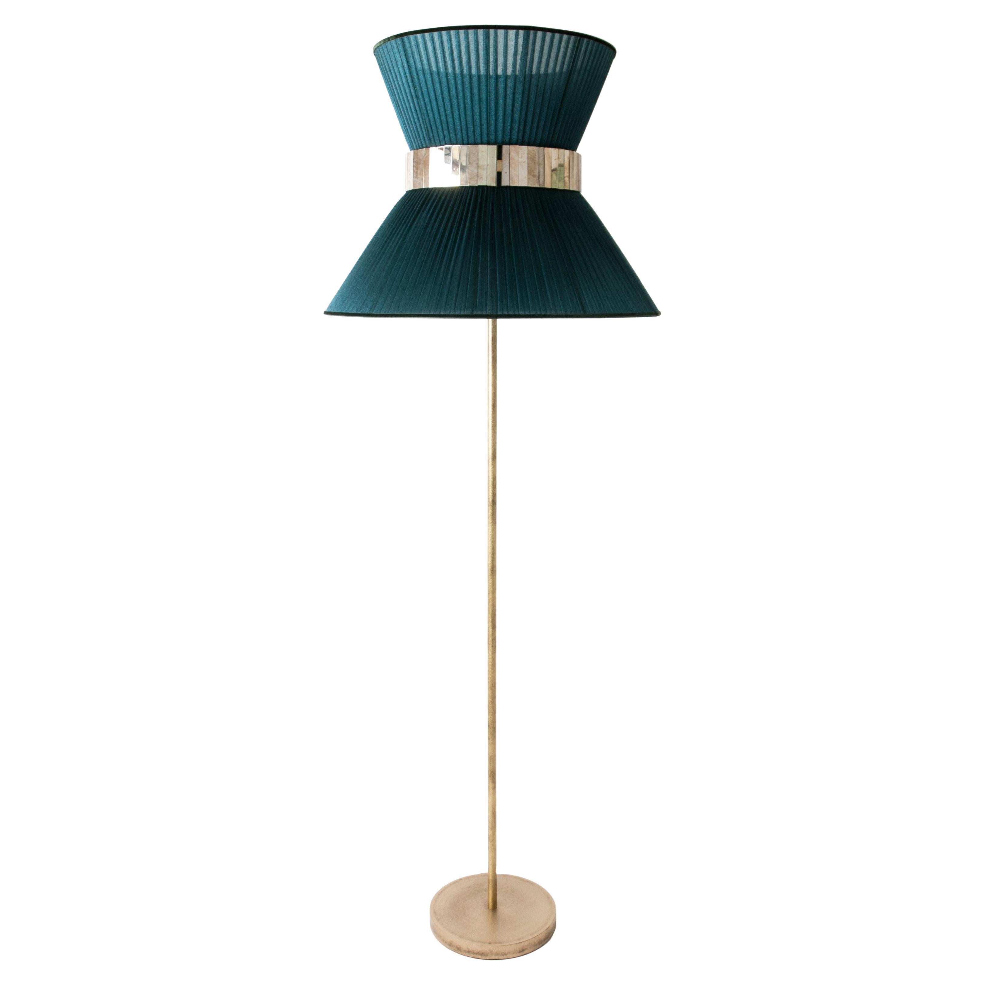 Tiffany contemporary Floor Lamp 60 Tree Silk, Antiqued Brass, Silvered Glass  
