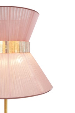 Tiffany Contemporary Floor Lamp 80 rose Silk lampshade, Brass, Silvered Glass