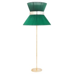 Lampadaire Tiffany Contemporary 80 Emerald Silk, Antiqued Brass, Silvered Glass