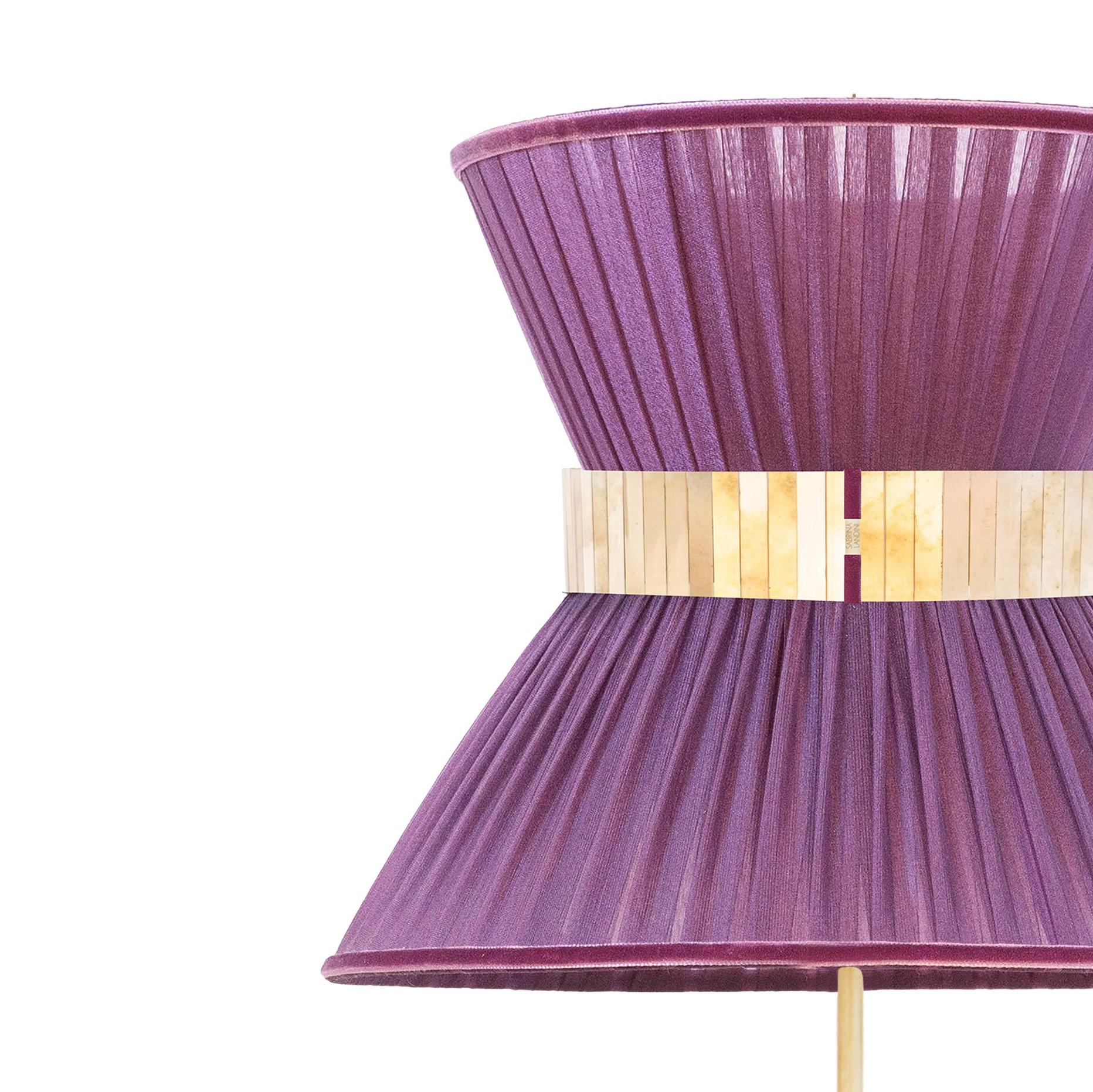 Moderne Lampadaire Tiffany Contemporary 80 Purple Silk, Antiqued Brass, Silvered Glass en vente