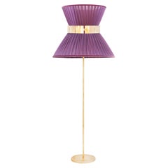 Tiffany Contemporary Floor Lamp 80 Purple Silk, Antiqued Brass, Silvered Glass