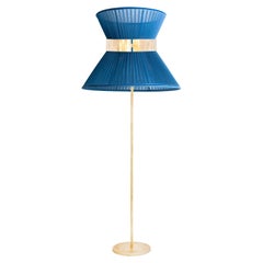 Tiffany Contemporary Floor Lamp 80 Sapphire Silk, Antiqued Brass, Silvered Glass