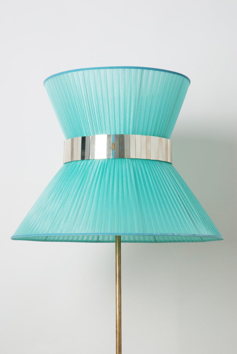 Tiffany Contemporary Floor Lamp 60 Silk, Antiqued Brass, Silvered Glass In New Condition For Sale In Pietrasanta, IT