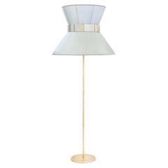 Tiffany Contemporary Floor Lamp 80 Silver Silk, Antiqued Brass, Silvered Glass
