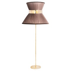 Tiffany Contemporary Floor Lamp 80 Tobacco Silk, Antiqued Brass, Silvered Glass