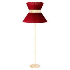 Tiffany Contemporary Floor Lamp60 Red-Heart Silk, Antiqued Brass, Silvered Glass