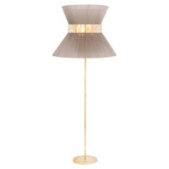 Tiffany Contemporary Floor Lamp80 Champagne Silk, Antiqued Brass, Silvered Glass