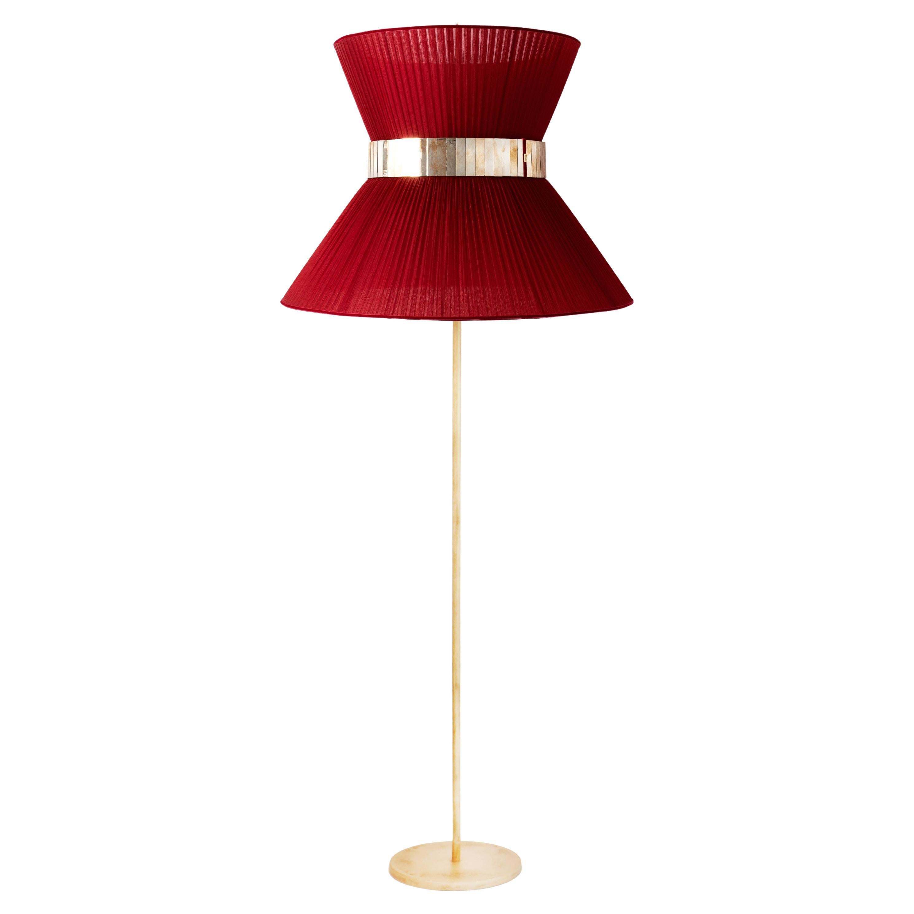 Zeitgenössische Tiffany-Stehleuchte80 Seide mit rotem Herzen, antikes Messing, versilbertes Glas