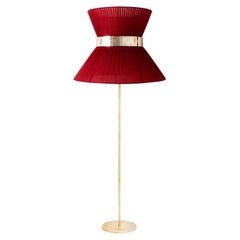 Tiffany Contemporary Floor Lamp80 Red-Heart Silk, Antiqued Brass, Silvered Glass