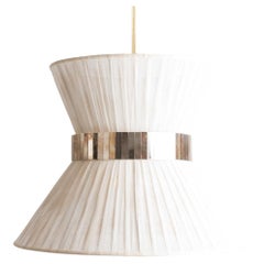Tiffany Contemporary Hanging 80 Lamp Ivory chalky Gauze Silvered Glass Brass (lampe suspendue 80)