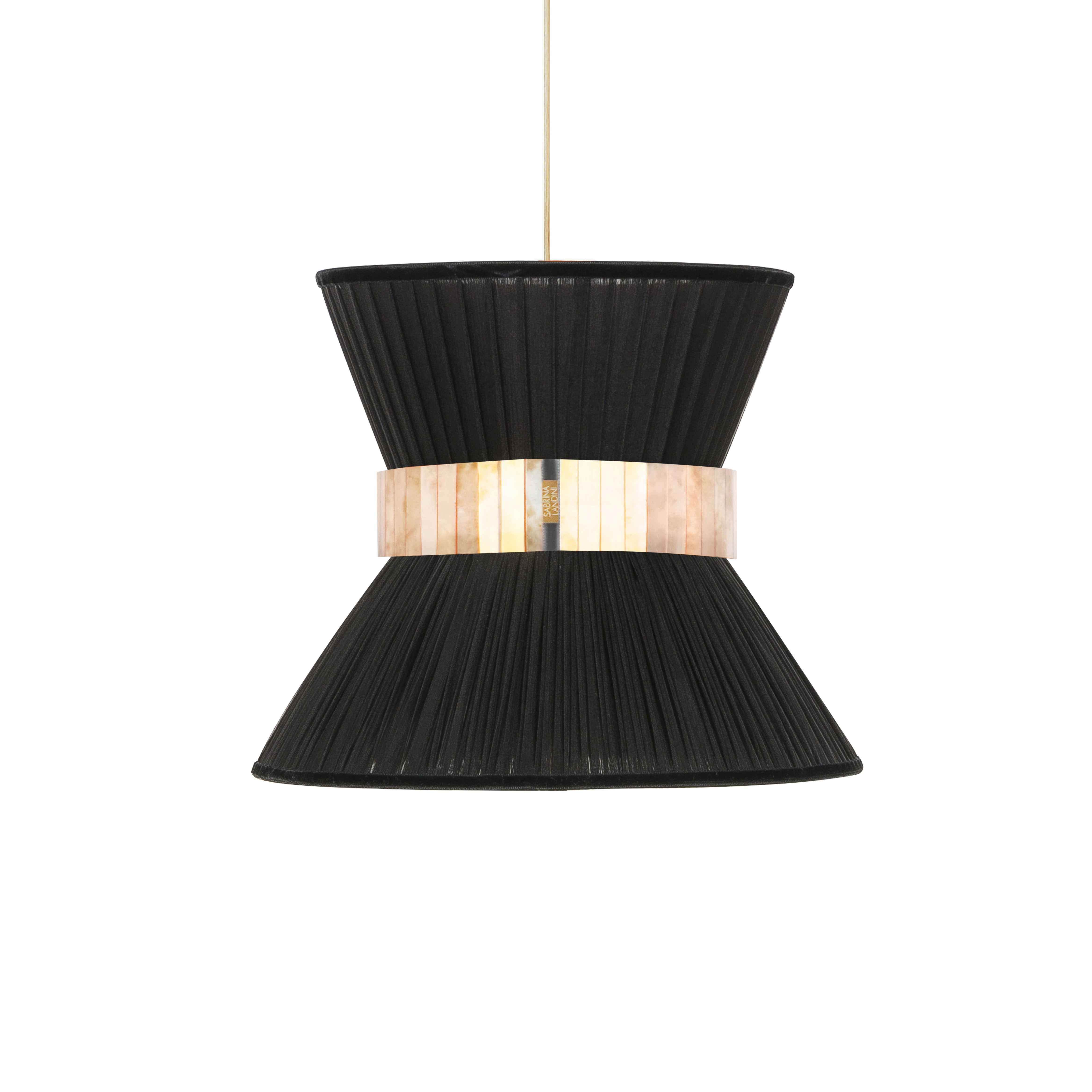 Suspension Tiffany Contemporary 30, soie noire, verre argenté