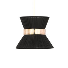 Tiffany Contemporary Hanging Lamp 30, Black Silk, Silvered Glass