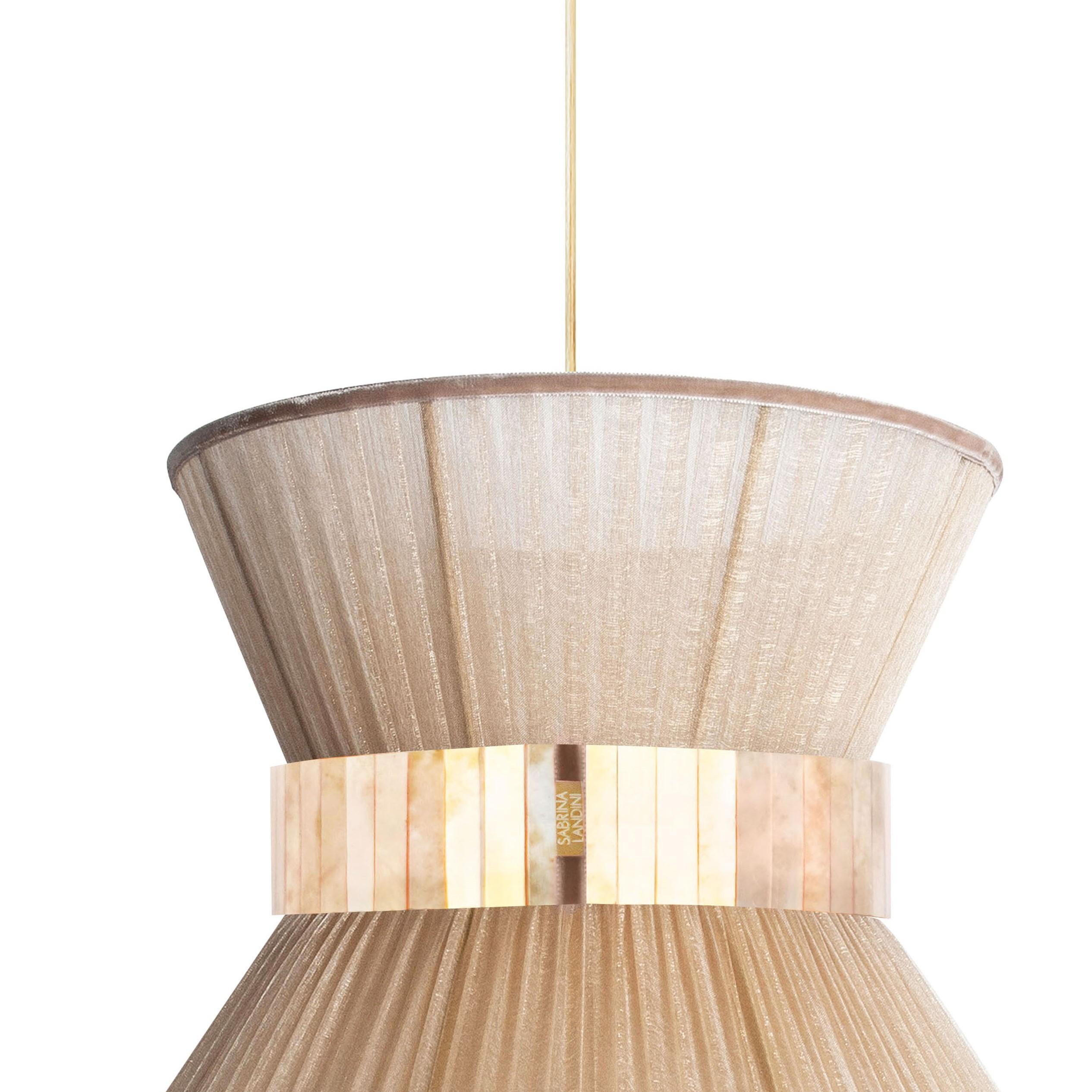 Tiffany Contemporary Hängelampe 30, Goldseide, versilbertes Glas (Moderne) im Angebot