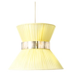 Lampe suspendue contemporaine Tiffany 30, verre argenté soie citron