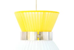 Tiffany Contemporary Hanging Lamp 30, Lemon-White Silk, Silvered Glass