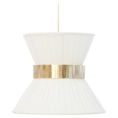 Tiffany Contemporary Hanging Lamp 30, Mat-Cream Silk, Silvered Glass