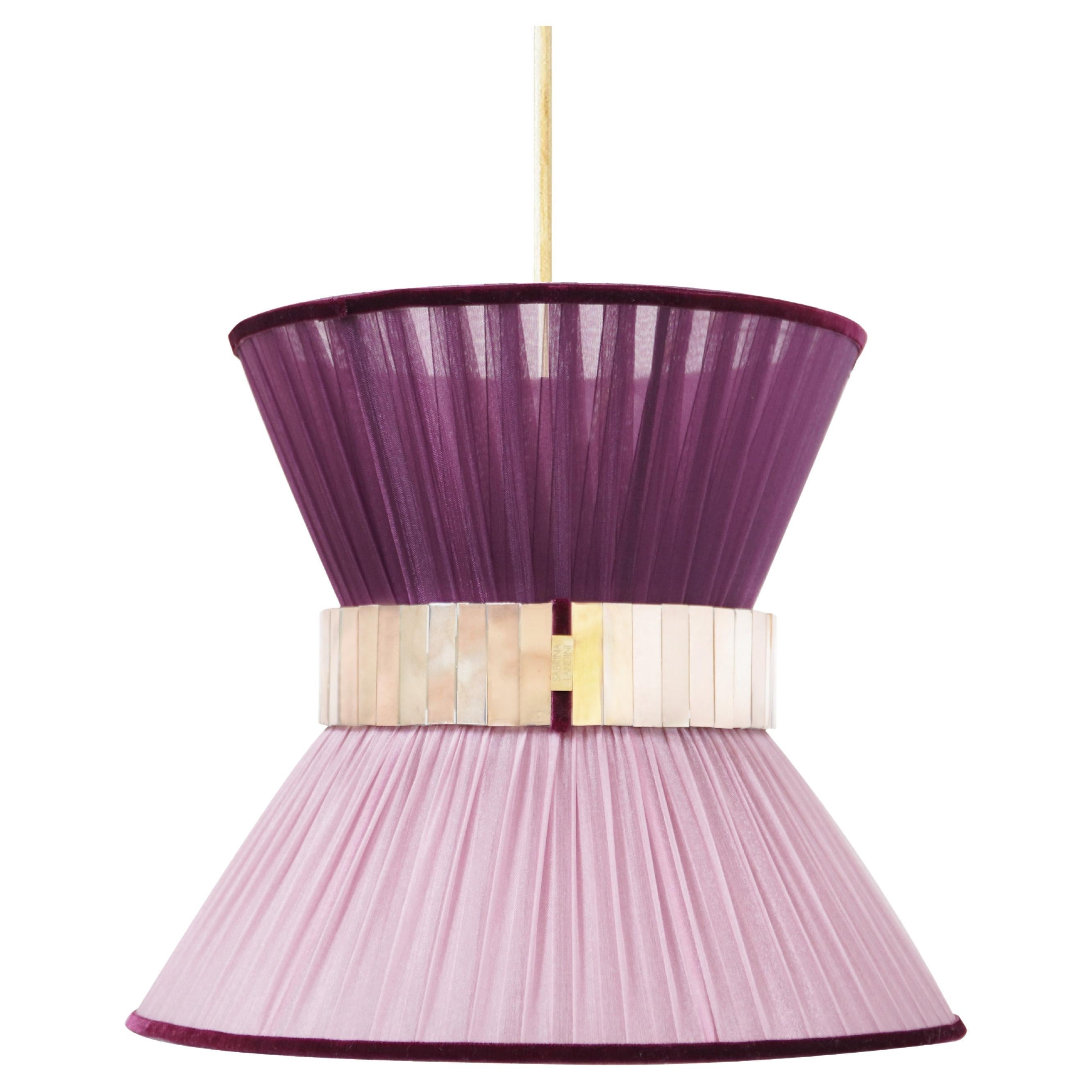 Tiffany Contemporary Hanging Lamp 30, onion-purple Silk, Silvered Glass