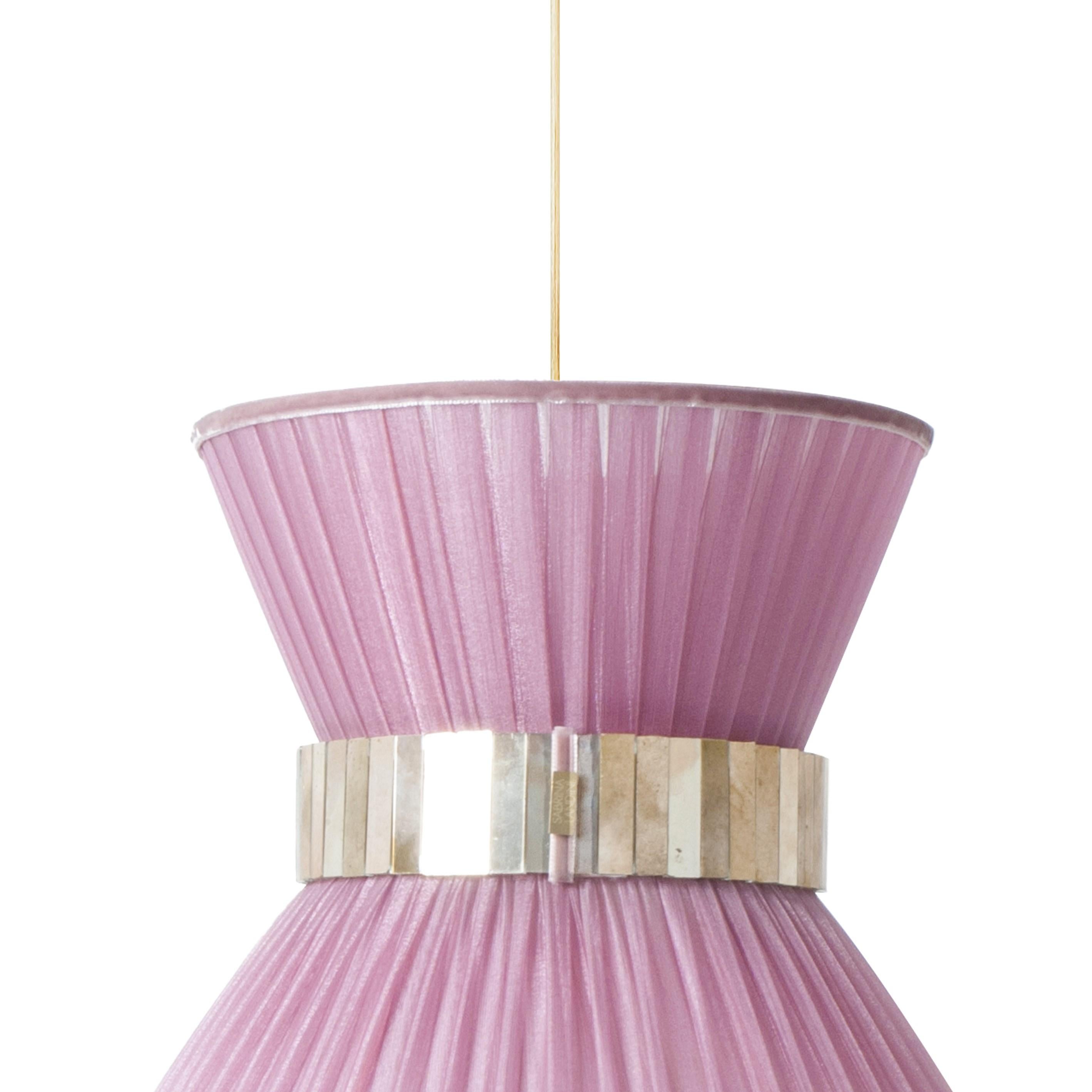 Modern Tiffany Contemporary Hanging Lamp 30, Onion Silk, Silvered Glass