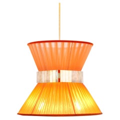 Tiffany Contemporary Hanging Lamp 30, Orange Silk, Silvered Glass