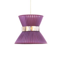 Tiffany Contemporary Hanging Lamp 30, Purple Silk Silvered Glass, Brass
