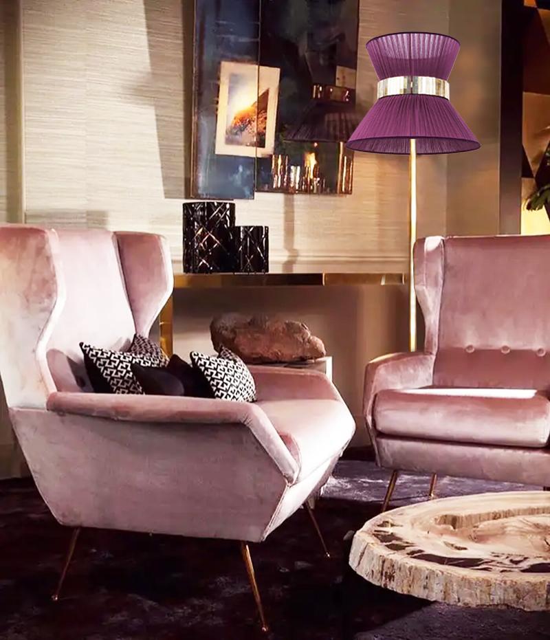 XXIe siècle et contemporain Lampe suspendue contemporaine Tiffany 30, verre argenté soie violet, laiton en vente