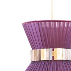 Tiffany Contemporary Hanging Lamp 30, Purple Silk, Silvered Glass