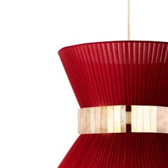 Tiffany Contemporary Hanging Lamp 30, Red-Heart Silk, Silvered Glass
