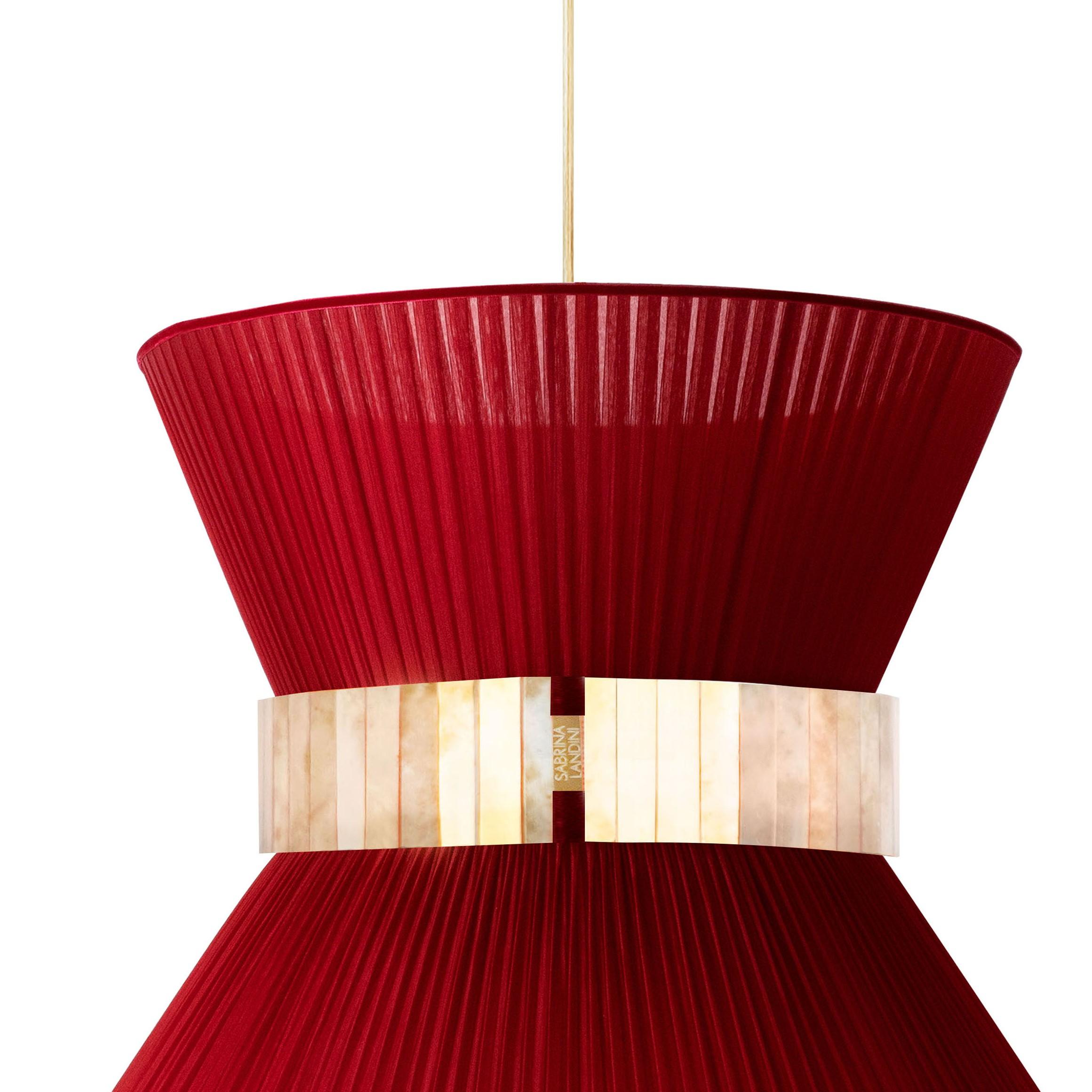 Tiffany Contemporary Hängelampe 30, Seide mit rotem Herzen, versilbertes Glas (Moderne) im Angebot