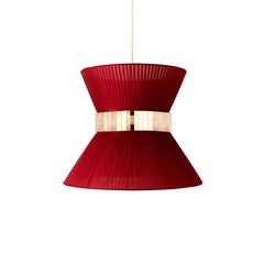 Tiffany Contemporary Hängelampe 30, Seide mit rotem Herzen, versilbertes Glas