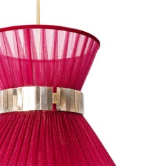 Tiffany Contemporary Hanging Lamp 30, Ruby Silk, Silvered Glass, Brass