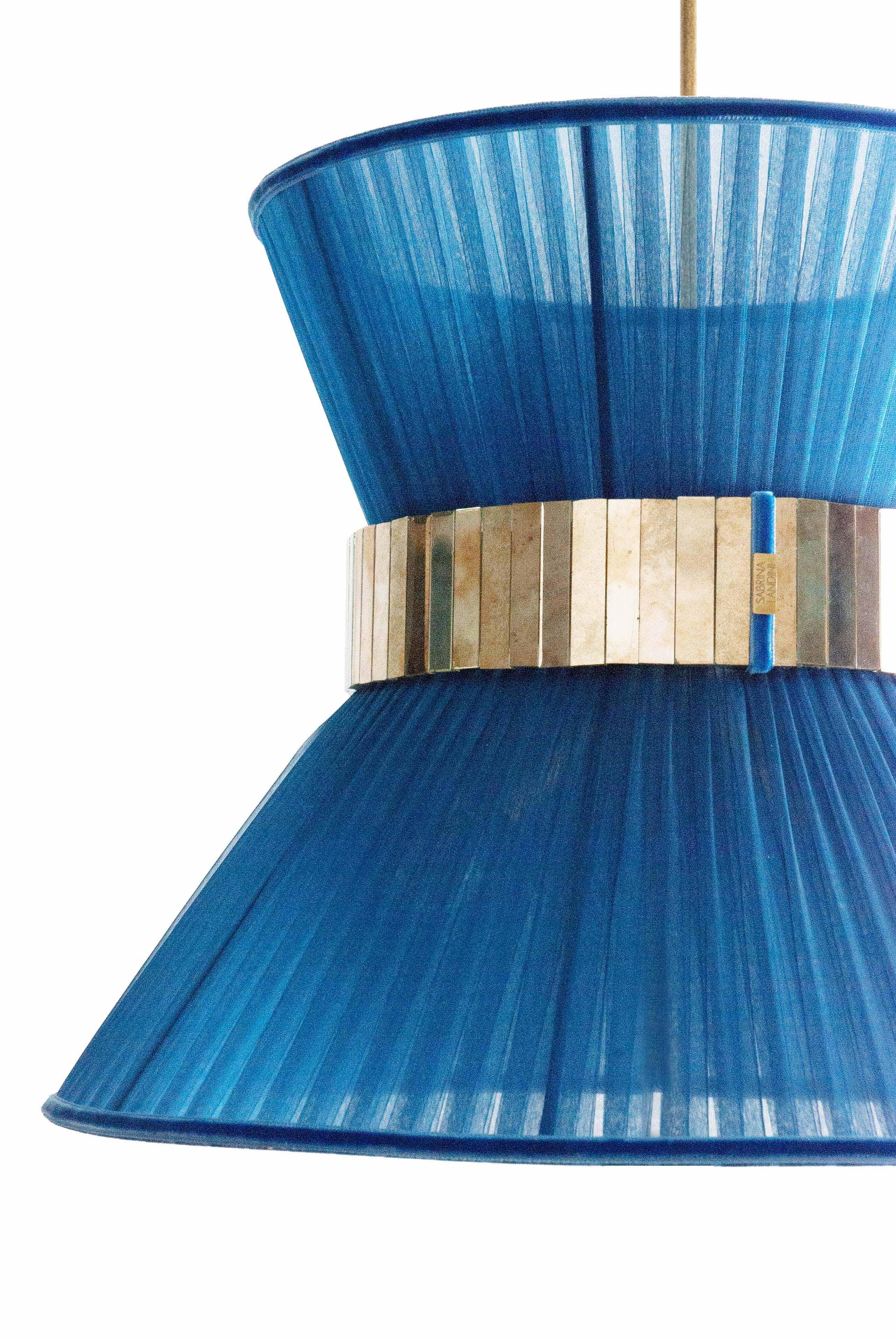 Moderno Lampada a sospensione contemporanea Tiffany 30, seta zaffiro, vetro argentato in vendita