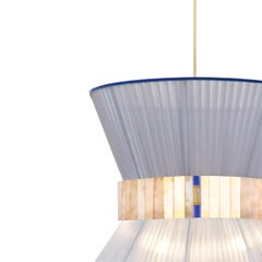 Suspension Tiffany Contemporary 30, soie bleu argent, verre argenté
