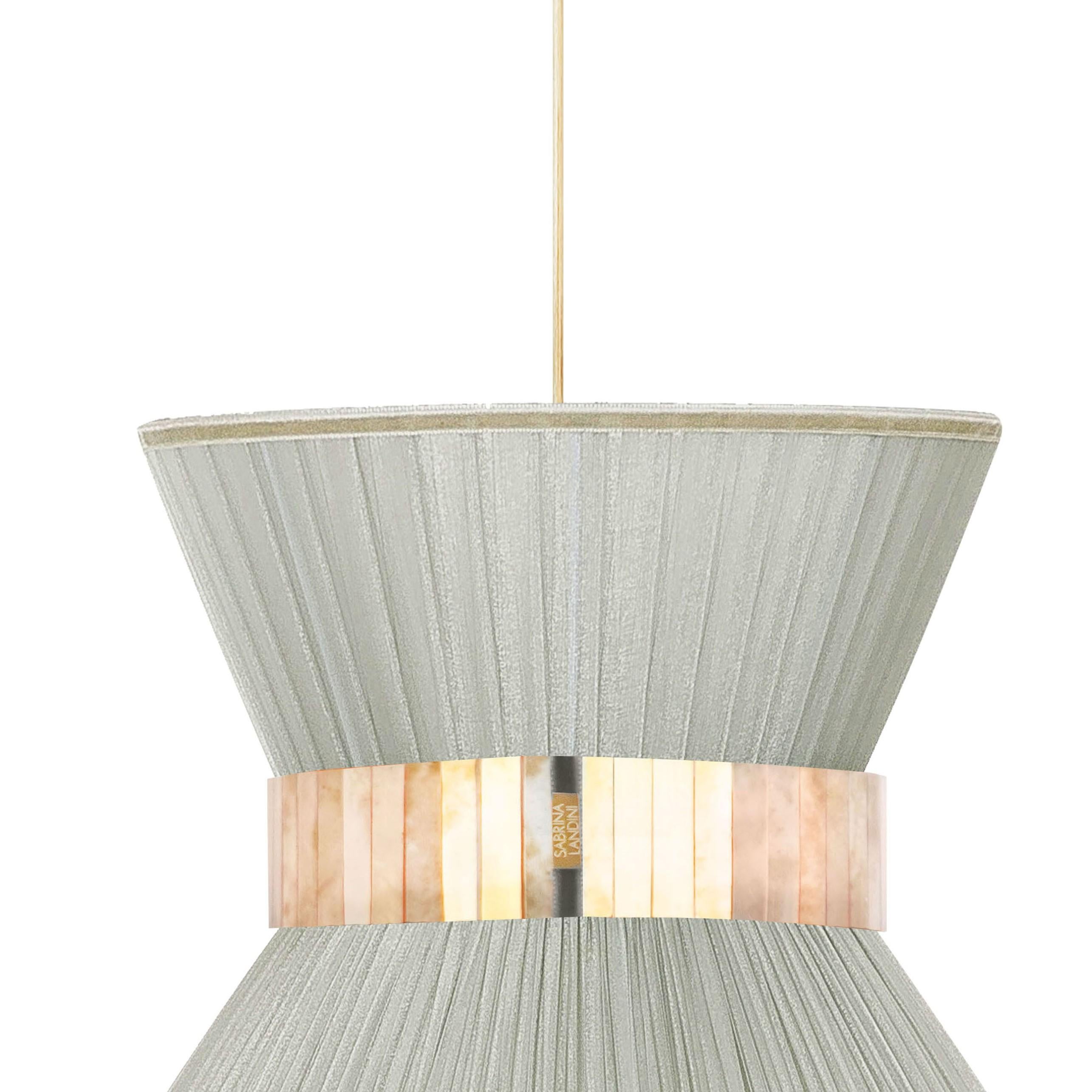 Tiffany Contemporary Hängelampe 30, Silberne Seide, versilbertes Glas (Moderne) im Angebot