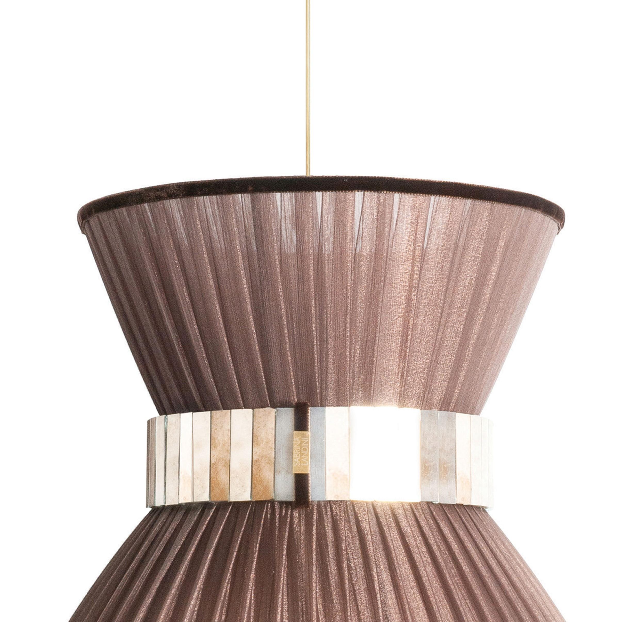 Lámpara Colgante Tiffany Contemporánea 40, Seda Tabaco, Cristal Plateado Moderno en venta