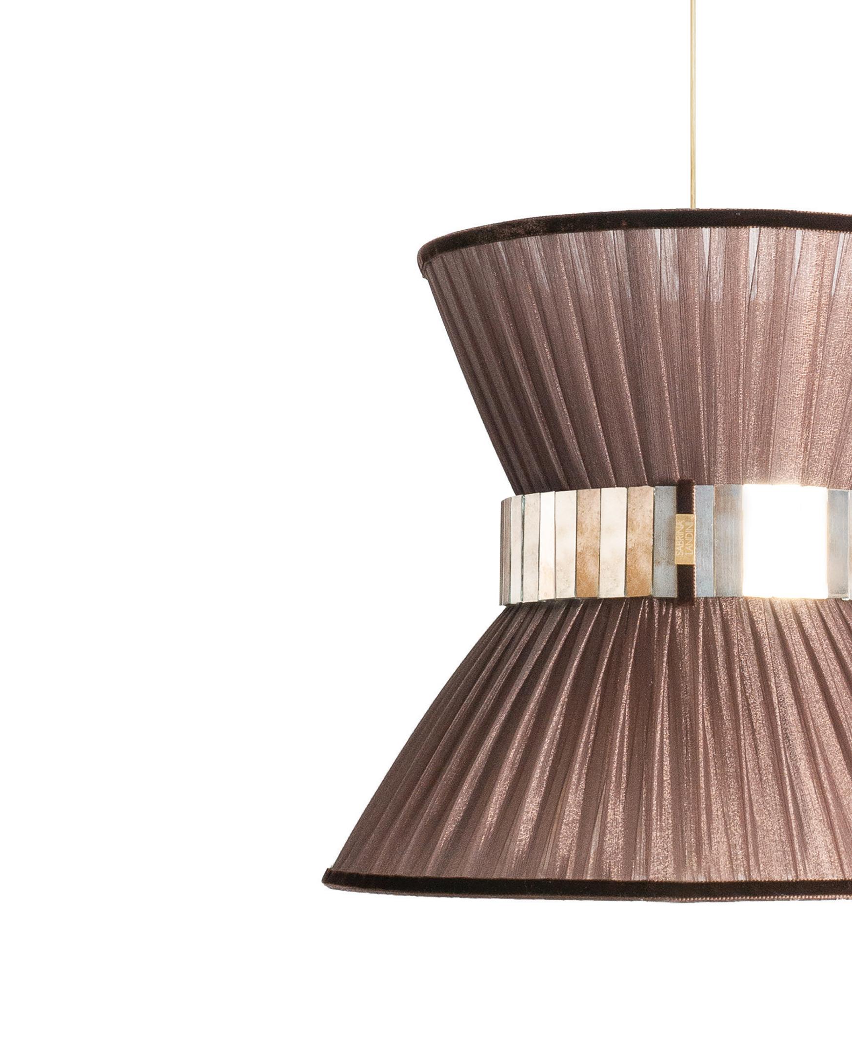 Moderne Tiffany, lampe suspendue contemporaine 30, verre argenté soie fumée en vente
