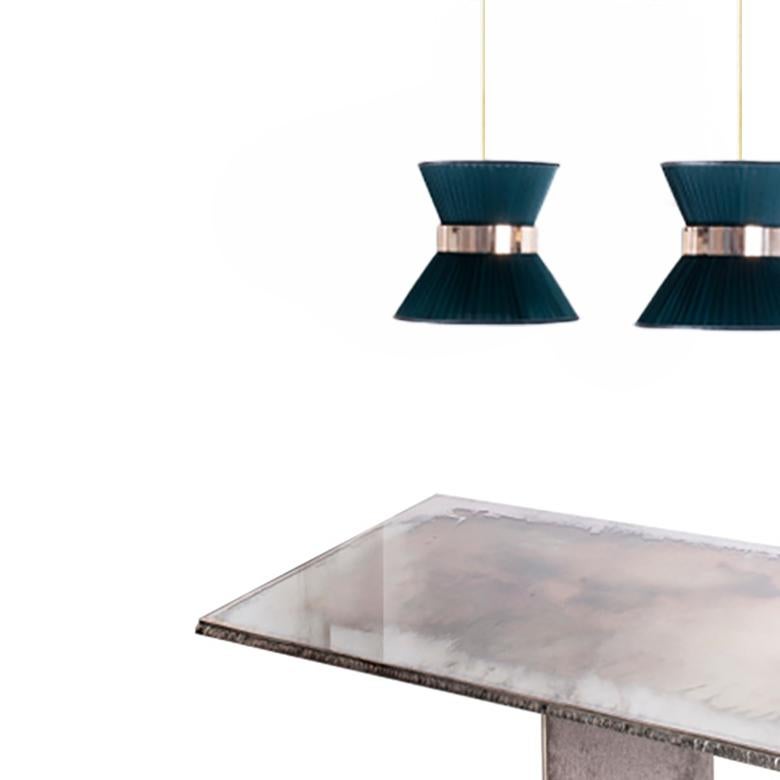 italien Lampe suspendue contemporaine Tiffany 30, soie d'arbre, verre argenté. Laiton en vente