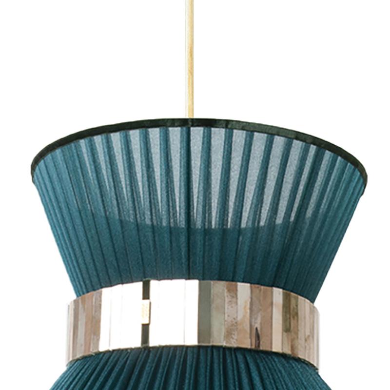 Moderne Lampe suspendue contemporaine Tiffany 30, soie d'arbre, verre argenté. Laiton en vente