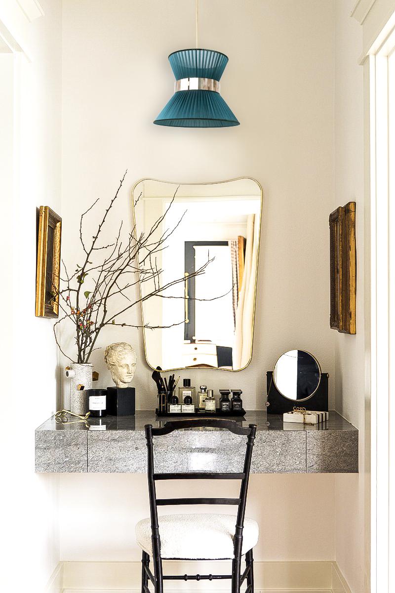 XXIe siècle et contemporain Lampe suspendue contemporaine Tiffany 30, soie d'arbre, verre argenté. Laiton en vente