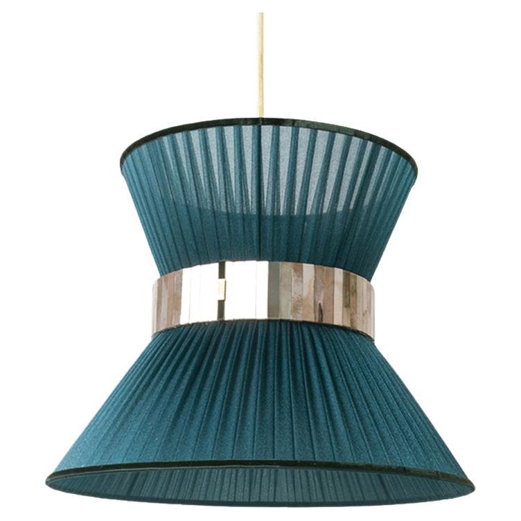 Lampe suspendue contemporaine Tiffany 30, soie d'arbre, verre argenté. Laiton