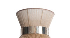 Sabrina Landini Tiffany Pendant Hanging Lamp, Gold Silk & Brass, Handmade Italy